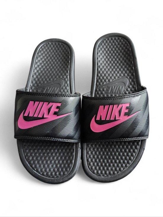 Nike Shoes - Nike Black Slides with Pink Swoosh Logo Size 8